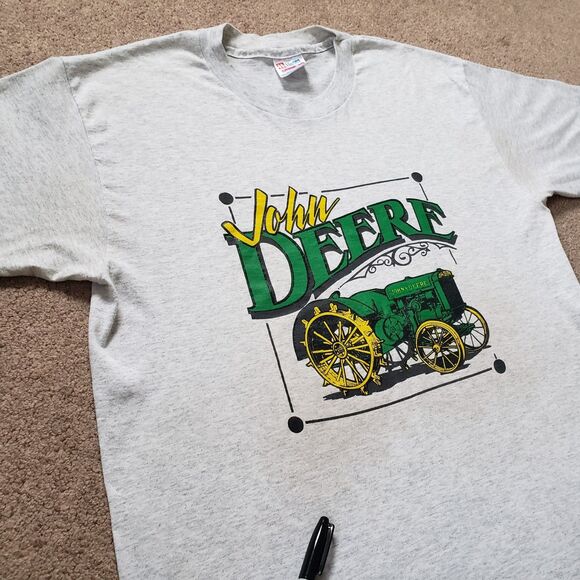 Vintage 90s John Deere Tractor Sz Large Single Stitch USA Made Mens Gray T-Shirt - Picture 3 of 8